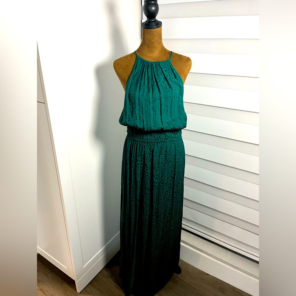 LOFT Emerald Green Leopard Satin Maxi-gorgeous! Size 10
